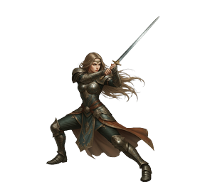 Elenia, Luminist swordswoman in ornate plate armor.